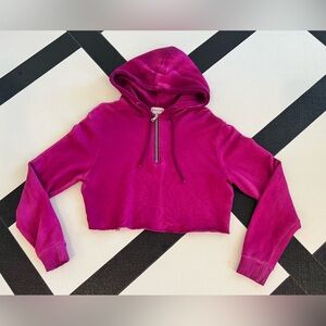 Cotton Citizen Brooklyn Crop 1/4 Zip Hoodie in Magenta Sz M